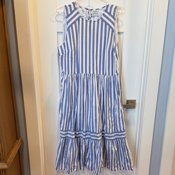 J. Crew Blue and White Striped Midi Dress - Picture 1 of 2
